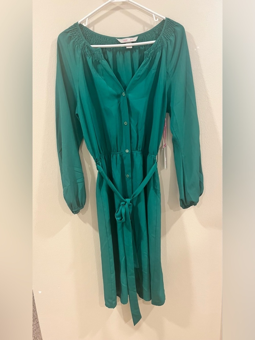 NWT Harper and Gray Green Smocked Button Front Midi Dress-Medium